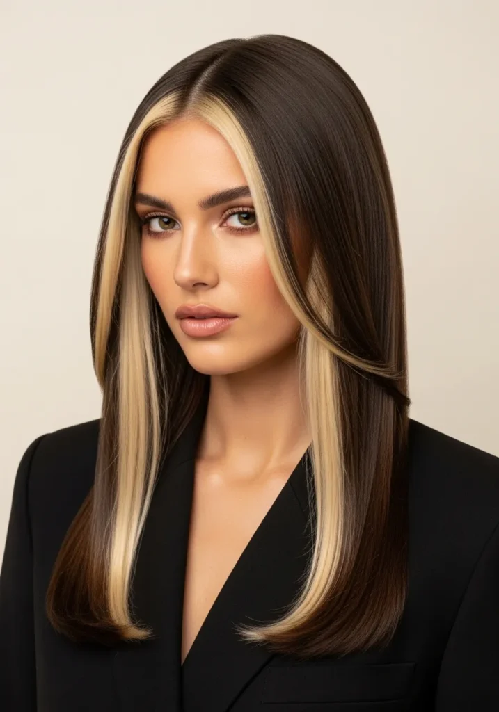 001_1-MONEY-PIECE-HIGHLIGHTS-Woman-with-long-brunette-