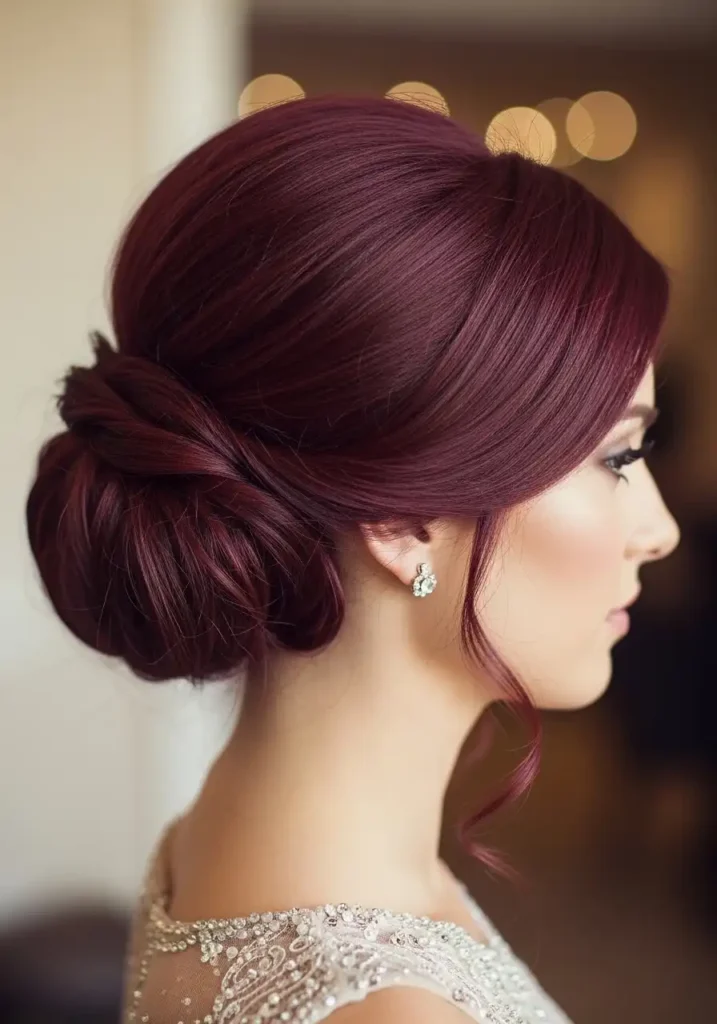 Glossy Burgundy Prom Updo
