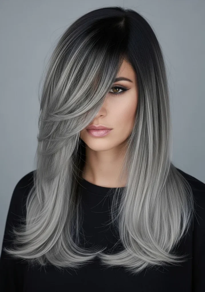 Ash Blonde Balayage on Black Hair