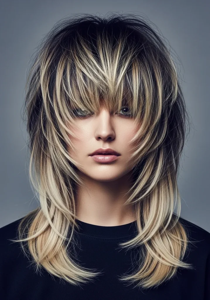 Blonde Balayage on Dark Hair with a Wolf Cut