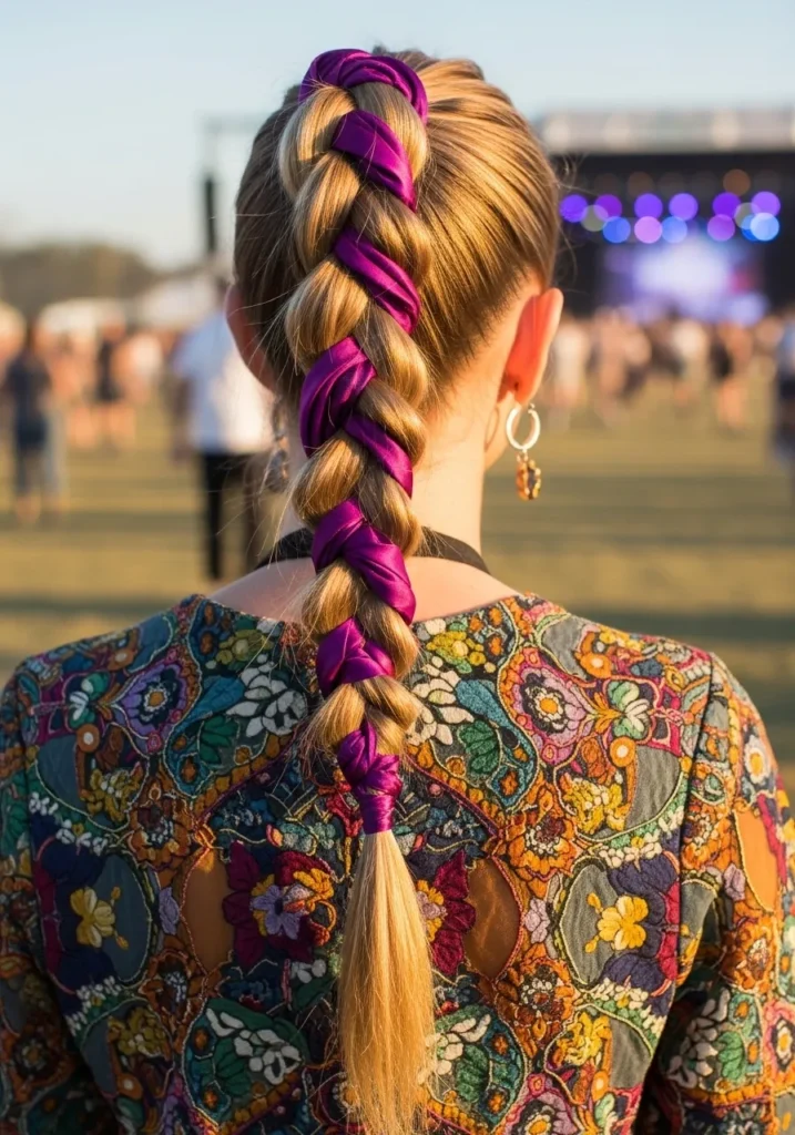 Braided Ponytail with Ribbon Wrap