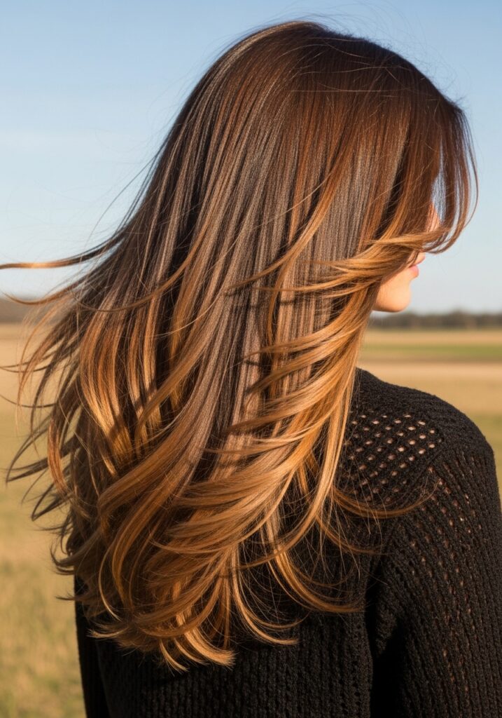 Caramel Highlights on Long Layers