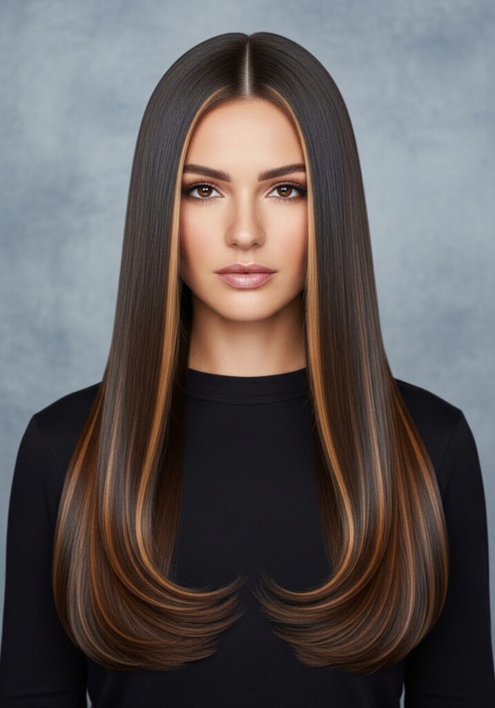 Caramel Highlights on Straight Hair