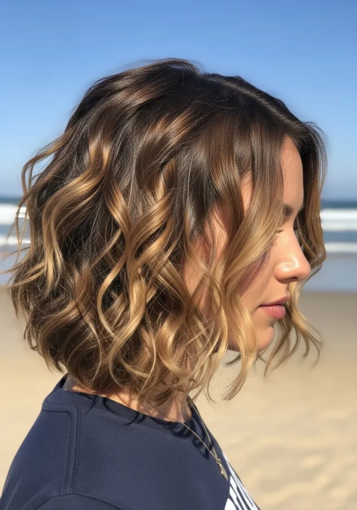 Curly Lob With Highlights