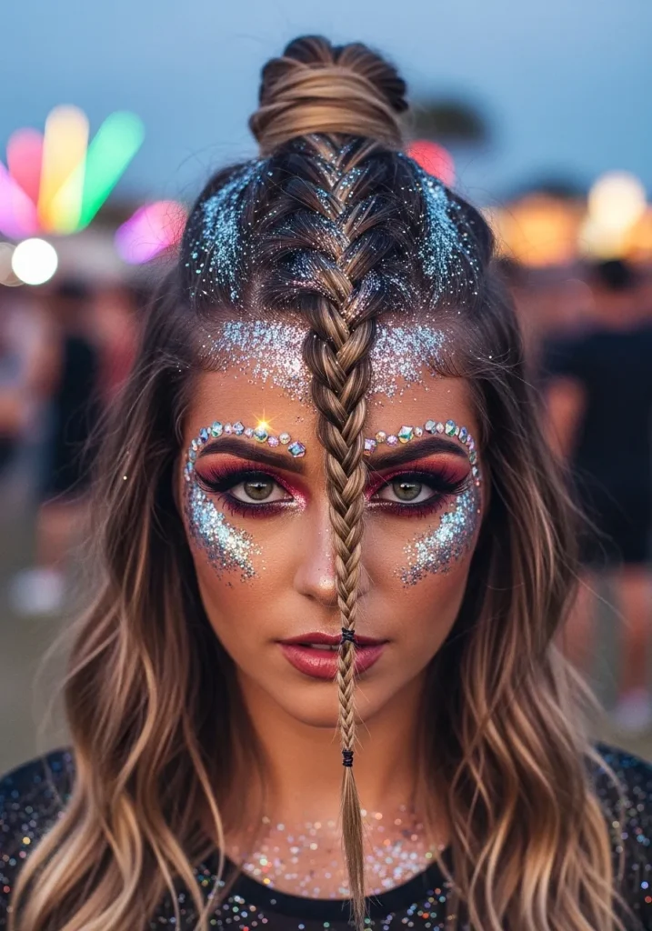 Half-Up Festival Braid with Glitter Roots