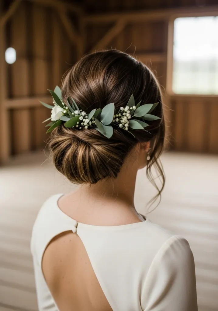 Loose Chignon with Greenery
