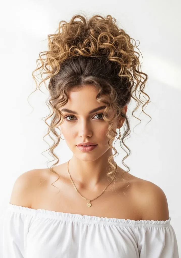 Loose Curly Topknot