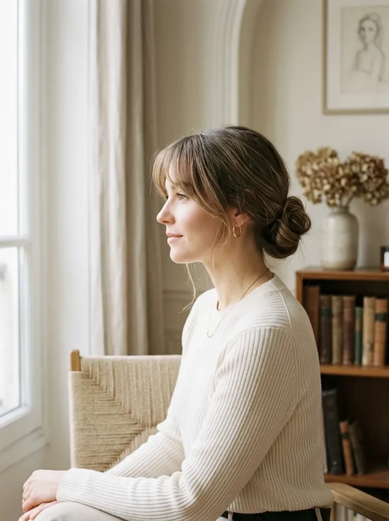 Low Bun with Bangs