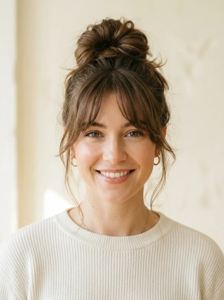 Messy Bun with Bangs