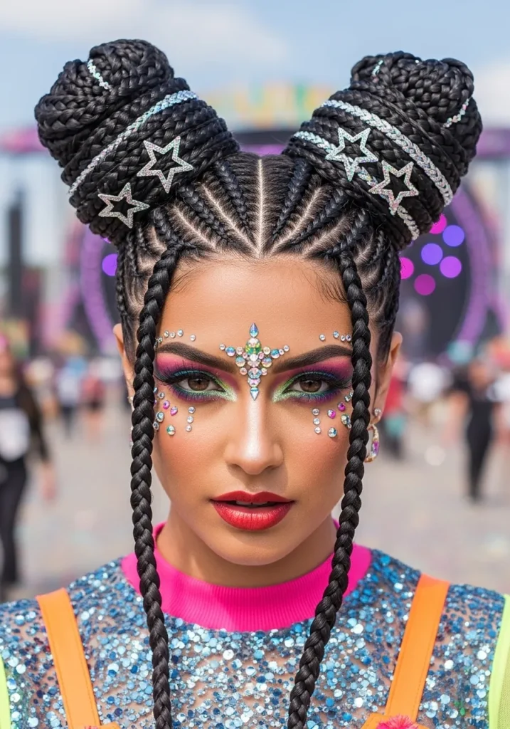 Space Buns with Feed-In Braids