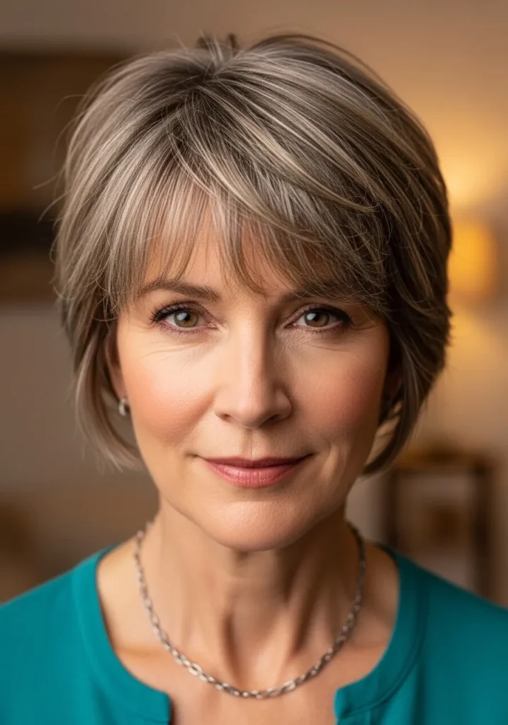 Wispy Bangs on Short Layers
