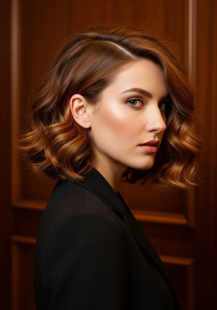 Curly side part bob