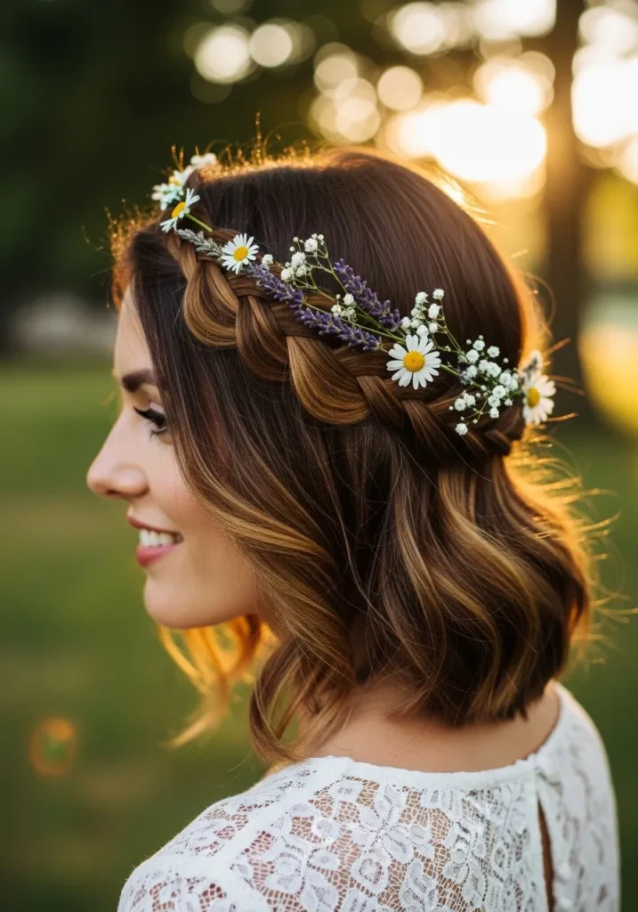Crown Braid with Wildflowers