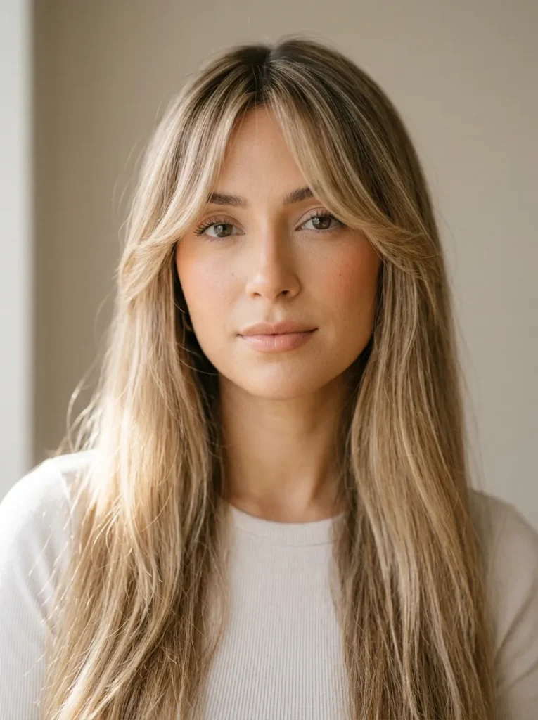 Champagne Blonde Curtain Bangs