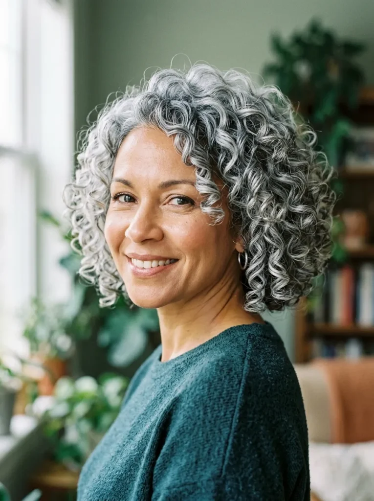 Curly Silver Bob
